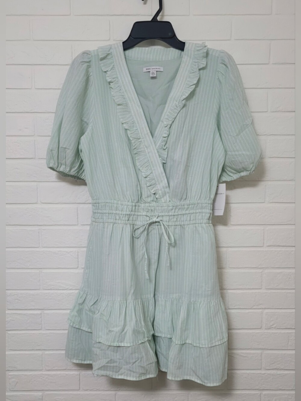Free Assembly Women's Tiered Ruffle Mini Dress with Short Puff Sleeves